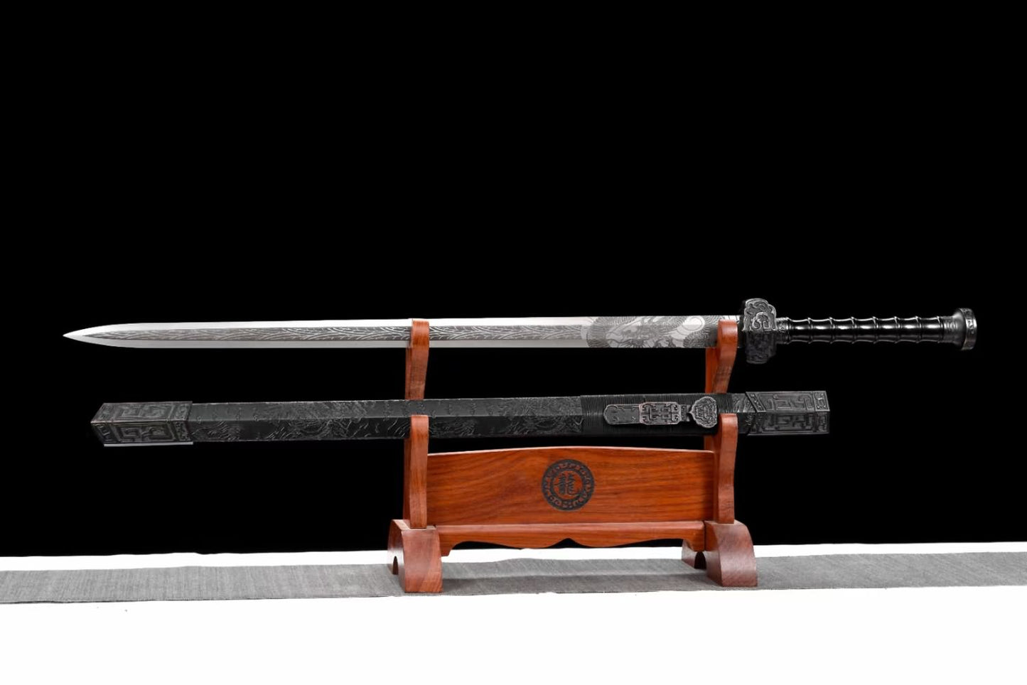 Ruyi jian Swords Real Forged Spring Steel Etched Blade,Alloy Fittings,Solid Wood Scabbard