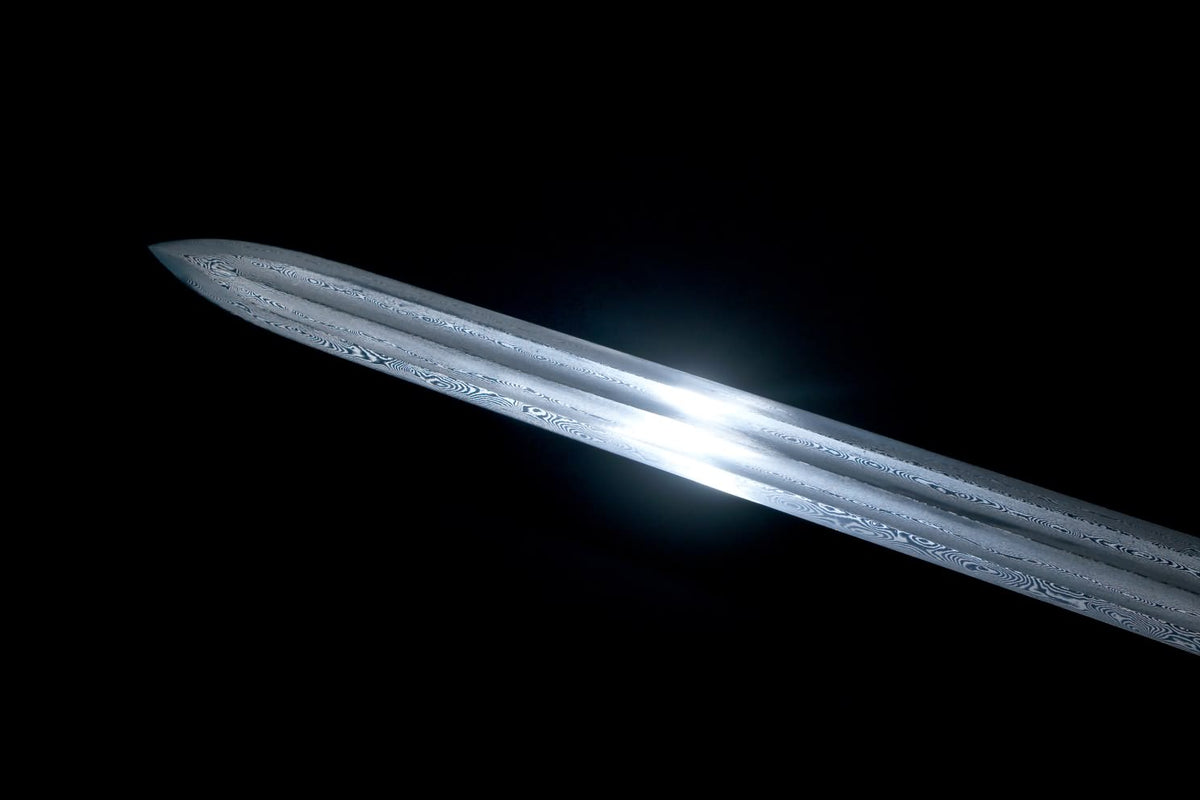 Yongle jian Sword,Damascus Steel Blades,Black Wood Scabbard,Alloy Fittings