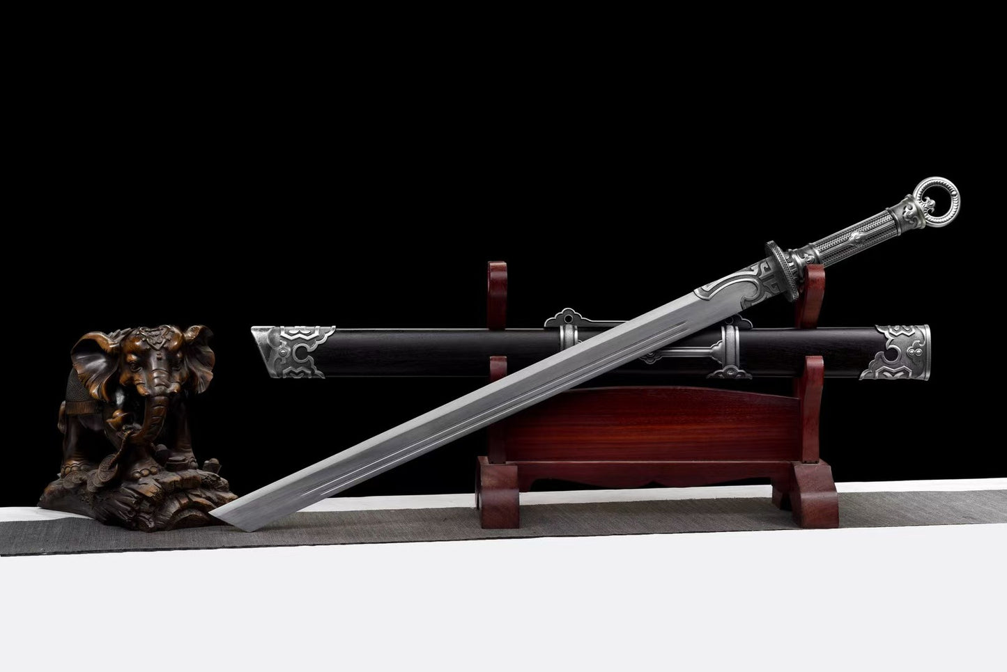 Song Dynasty Ring-Pommel Dao | Hand-Forged High Manganese Steel Chinese Saber with Rosewood Scabbard