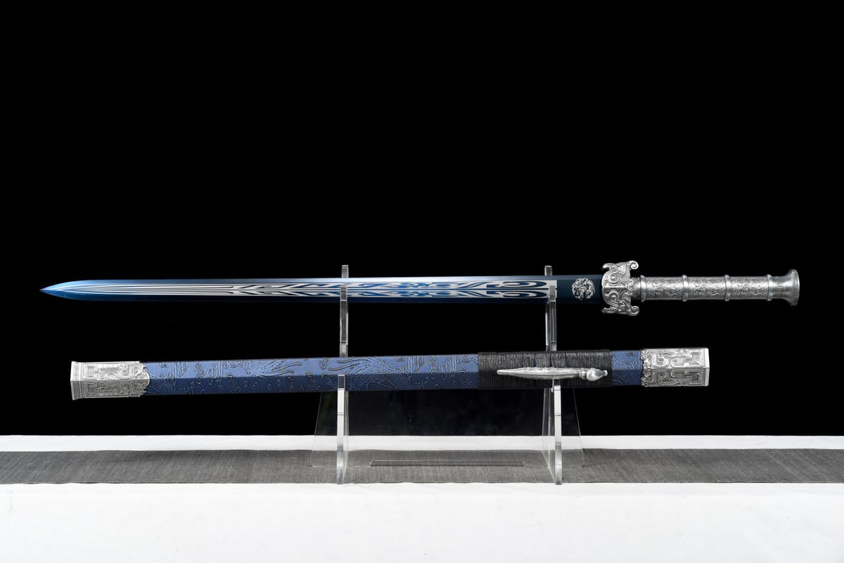 Han jian Sword,Hand Forged Blades,Blue Scabbard,Alloy Handle,Full Tang