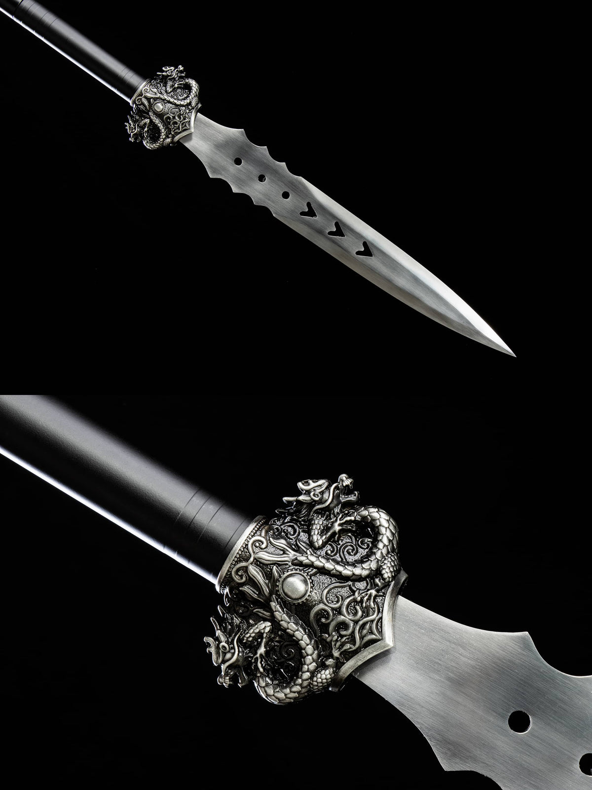Modular 69" High-Performance Manganese Steel Spear – 16.1" Blade, Black Lacquer Shaft & Aluminum Fittings