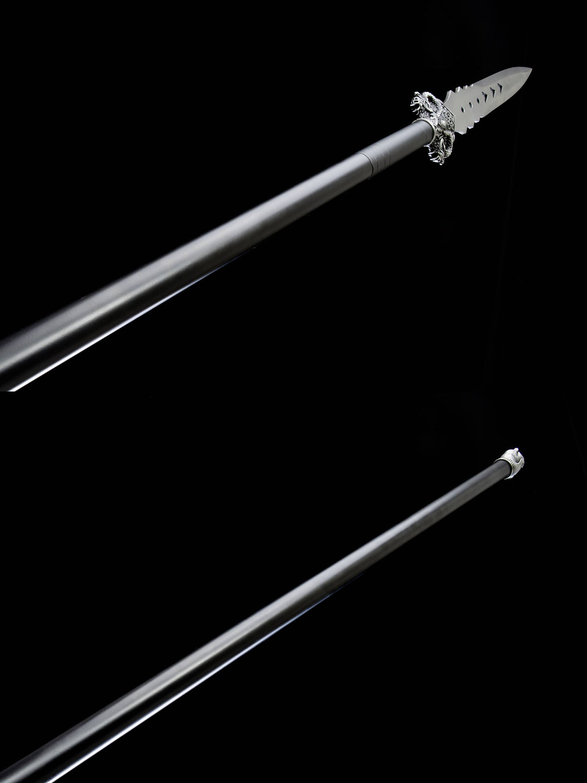 Modular 69" High-Performance Manganese Steel Spear – 16.1" Blade, Black Lacquer Shaft & Aluminum Fittings