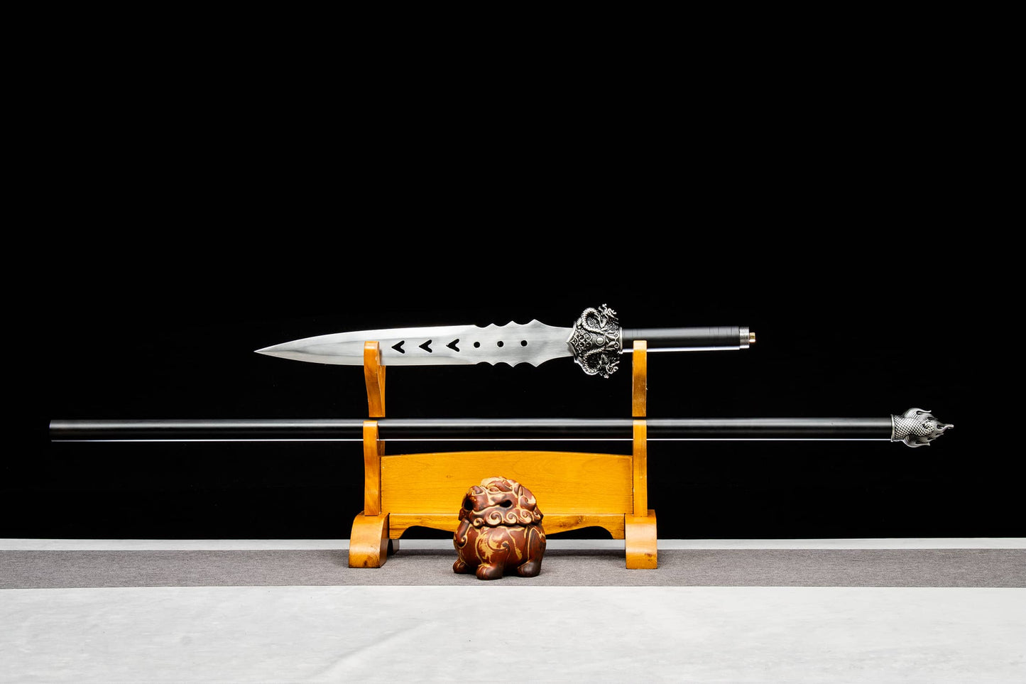 Modular 69" High-Performance Manganese Steel Spear – 16.1" Blade, Black Lacquer Shaft & Aluminum Fittings