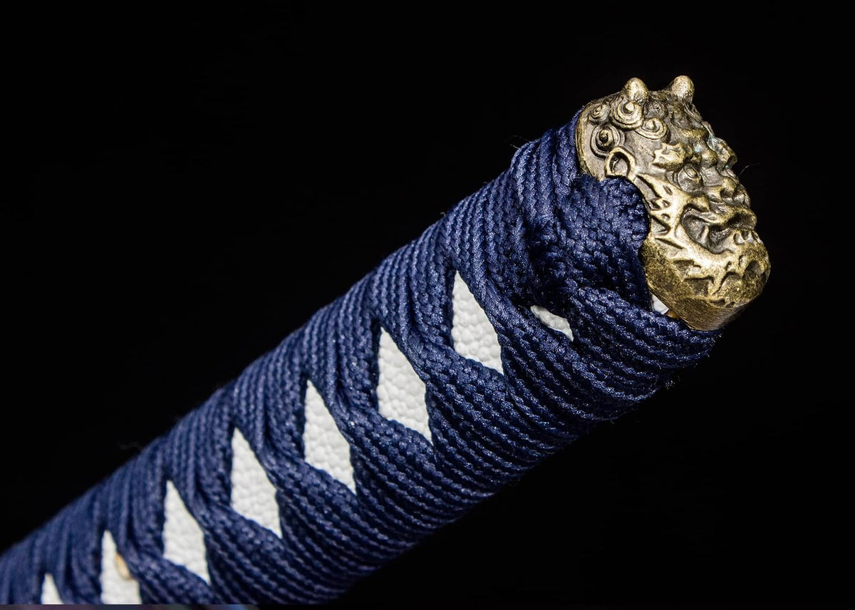 Blue Ice-Lacquer Katana – 41.1″ Manganese-Steel Blade, Navy Cord Wrap