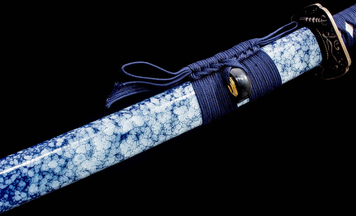 Blue Ice-Lacquer Katana – 41.1″ Manganese-Steel Blade, Navy Cord Wrap