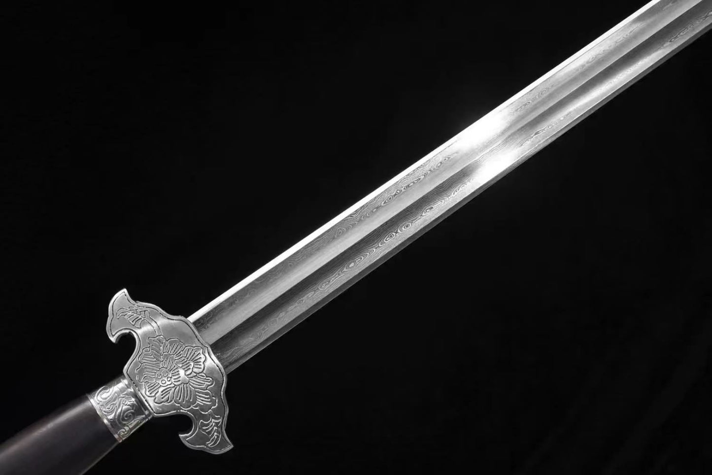 Peony Swords Real(Forged Damascus Steel Blade,Iron Fittings,Ebony Scabbard)