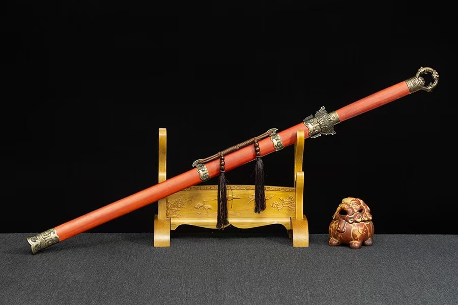 LoongSword Chinese Han Jian Sword,Hand Forged high Manganese Steel Blade,Alloy Fittings,Redwood Scabbard