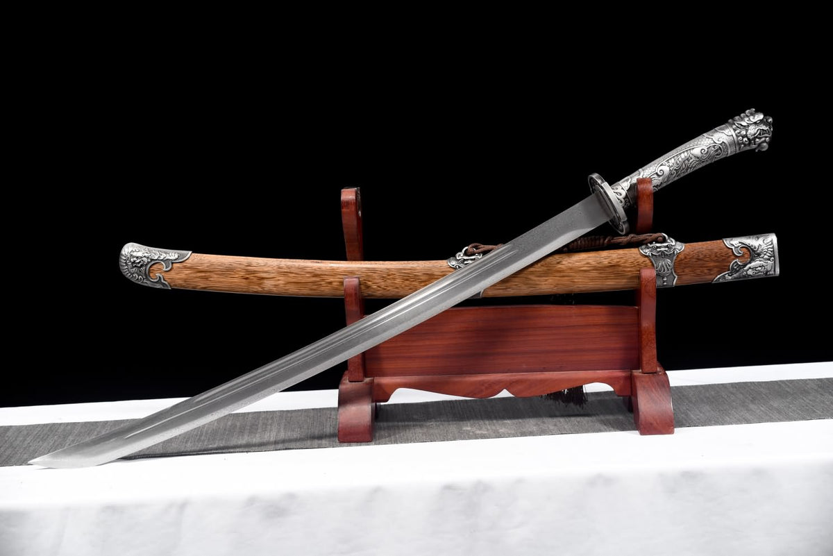 Qing dao Sword-Forged Damascus Steel Blade with Alloy Fittings-Battle Ready - Chinese Sword store