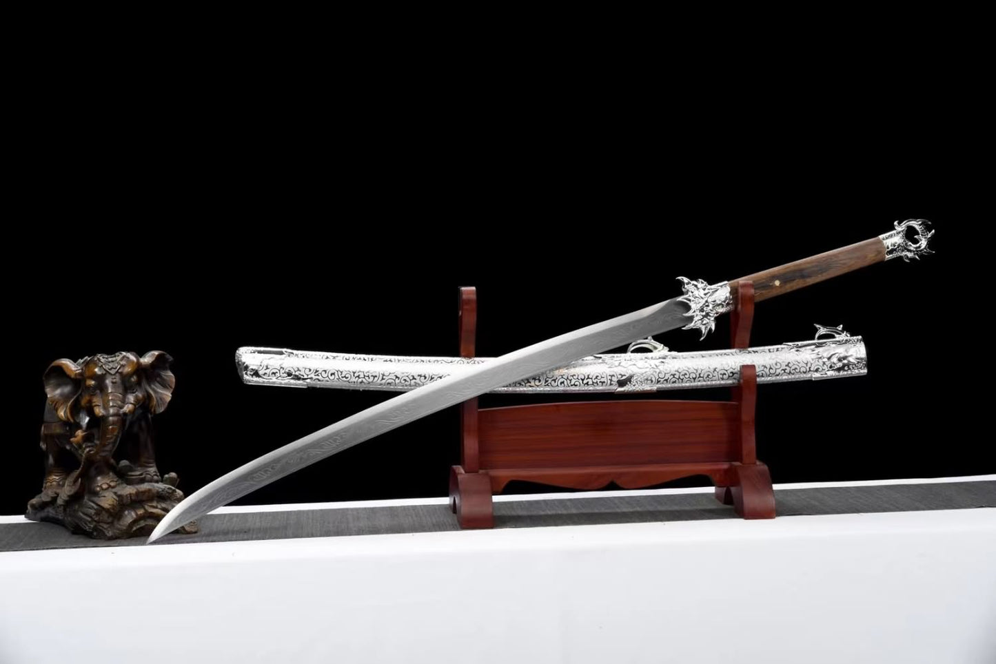 LOONGSWORD,Dragon Claw Tang dao Forged High Carbon Steel Blade,Alloy Fittings,Solid Wood Scabbard