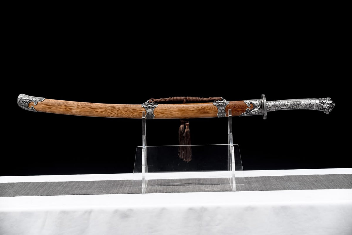 Qing dao Sword-Forged Damascus Steel Blade with Alloy Fittings-Battle Ready - Chinese Sword store