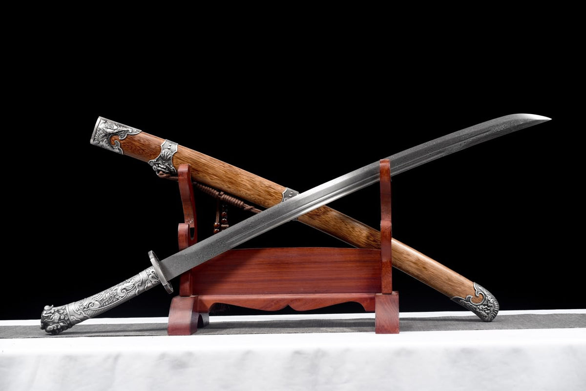 Qing dao Sword-Forged Damascus Steel Blade with Alloy Fittings-Battle Ready - Chinese Sword store