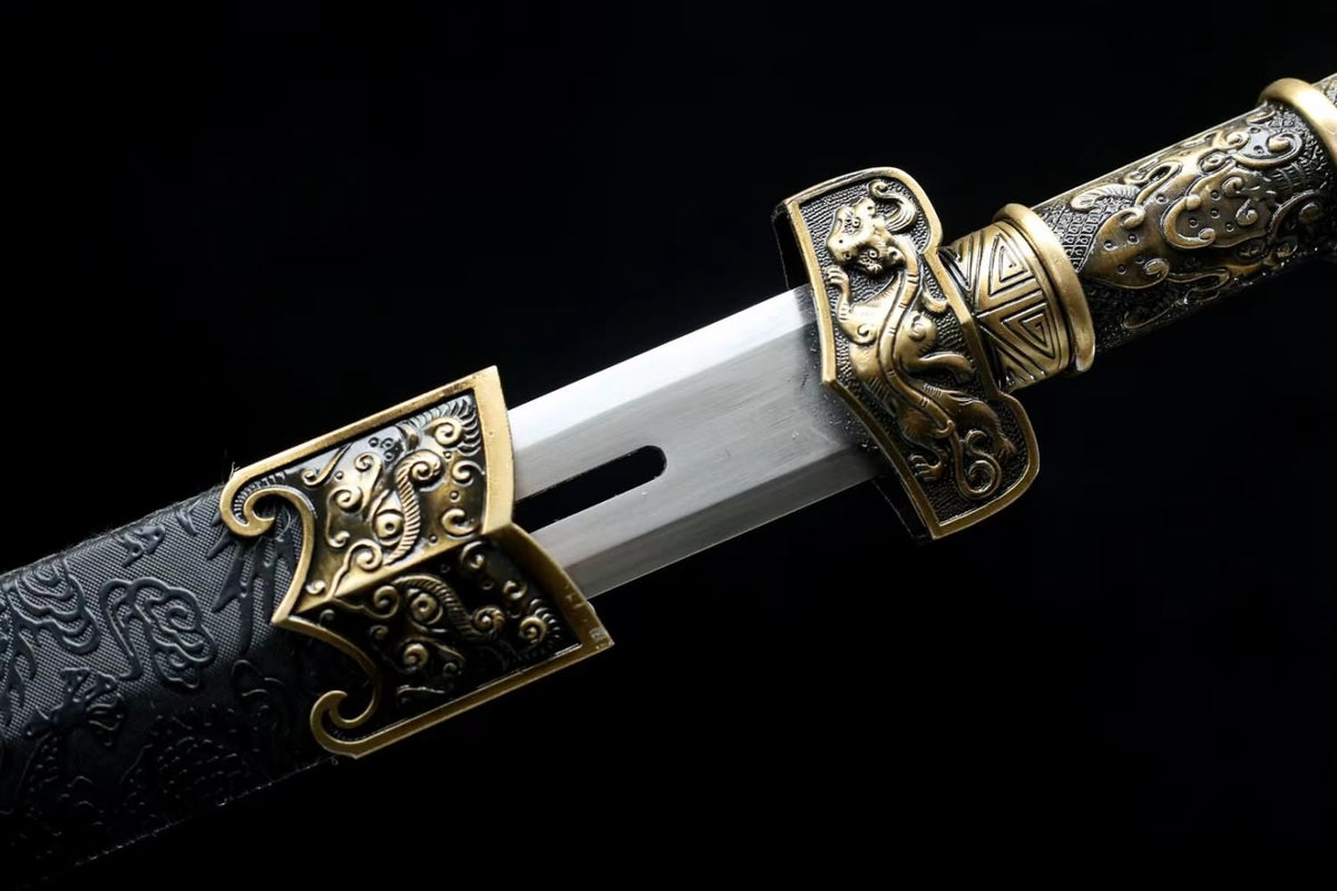 chinese sword,Han jian Forged Hollow Blade,Alloy Fittings,PU Scabbard Length 40"