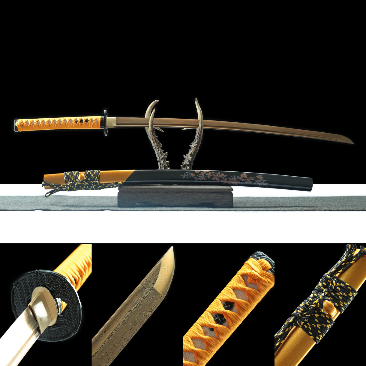 Damascus Steel Samurai Katana – 40.5” Hand-Forged Sword with High-Gloss Black Scabbard - Chinese Sword store