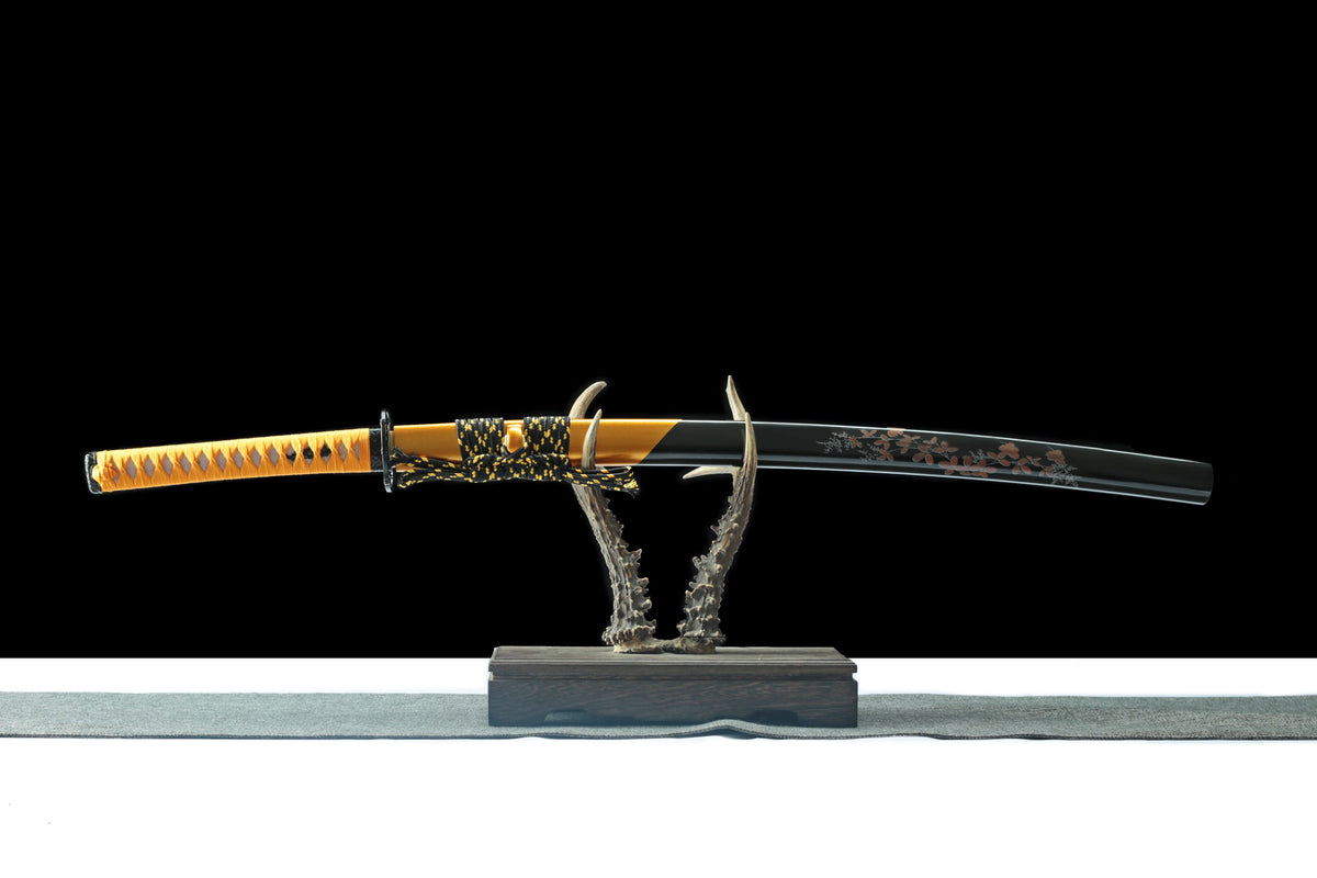 Damascus Steel Samurai Katana – 40.5” Hand-Forged Sword with High-Gloss Black Scabbard - Chinese Sword store
