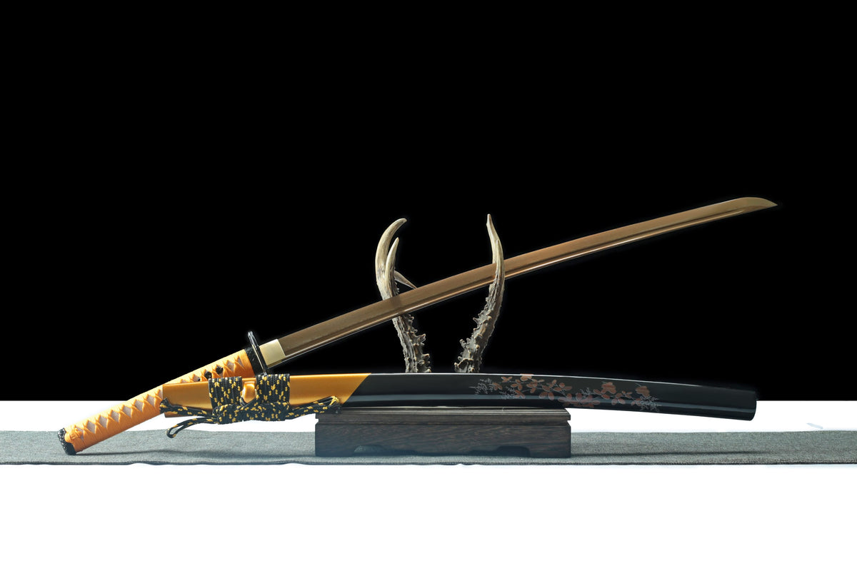 Damascus Steel Samurai Katana – 40.5” Hand-Forged Sword with High-Gloss Black Scabbard - Chinese Sword store