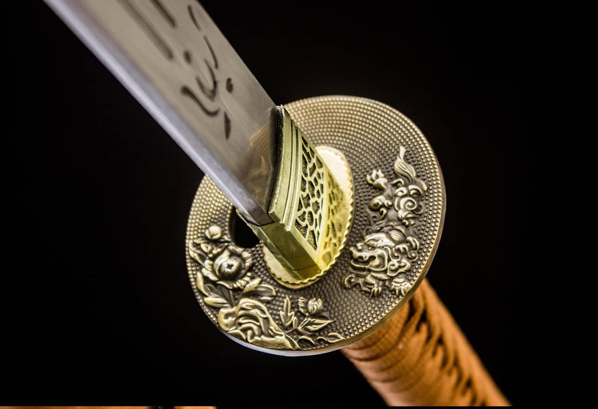 Japanese Katana with Lion-Engraved Tsuba – High Manganese Steel Blade & Lacquered Wooden Scabbard - Chinese Sword store