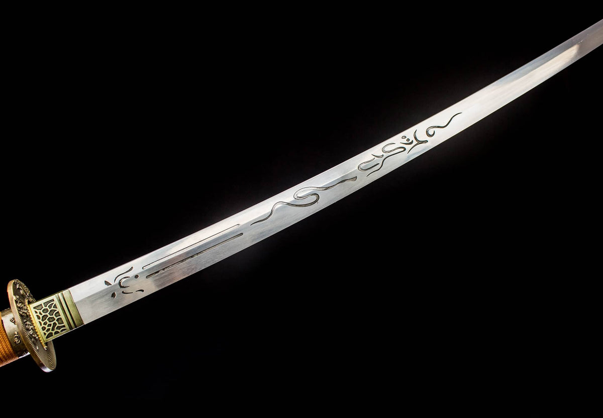 Japanese Katana with Lion-Engraved Tsuba – High Manganese Steel Blade & Lacquered Wooden Scabbard - Chinese Sword store