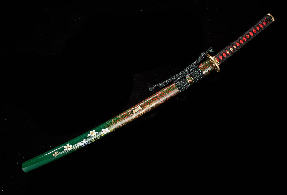 Hand-Forged Pattern Steel Katana with Narcissus Lacquered Saya | 41" Floral Samurai Sword - Chinese Sword store