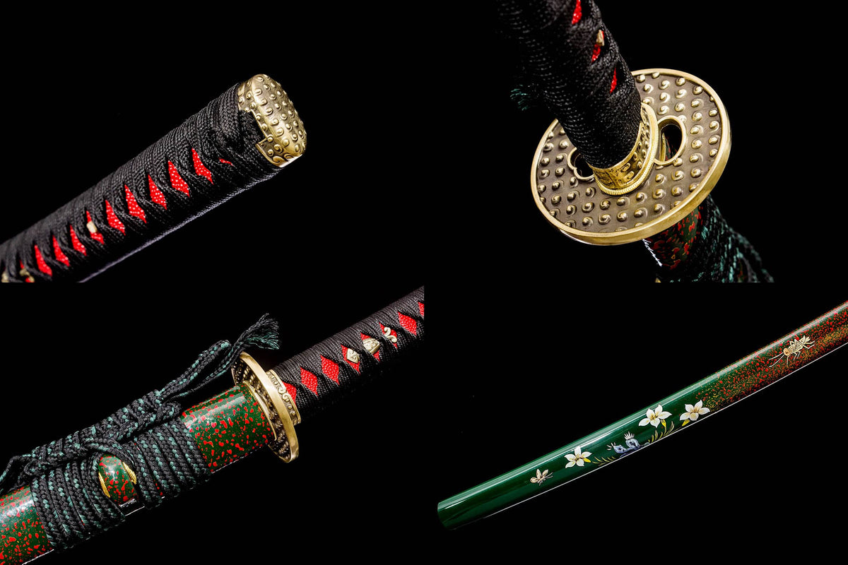 Hand-Forged Pattern Steel Katana with Narcissus Lacquered Saya | 41" Floral Samurai Sword - Chinese Sword store