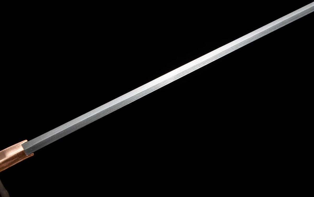 Wootz Steel Hamon Katana – 40.9″ with Red Speckled Lacquer Saya, Gilt Brass & Silver Fittings