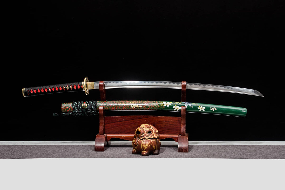 Hand-Forged Pattern Steel Katana with Narcissus Lacquered Saya | 41" Floral Samurai Sword - Chinese Sword store