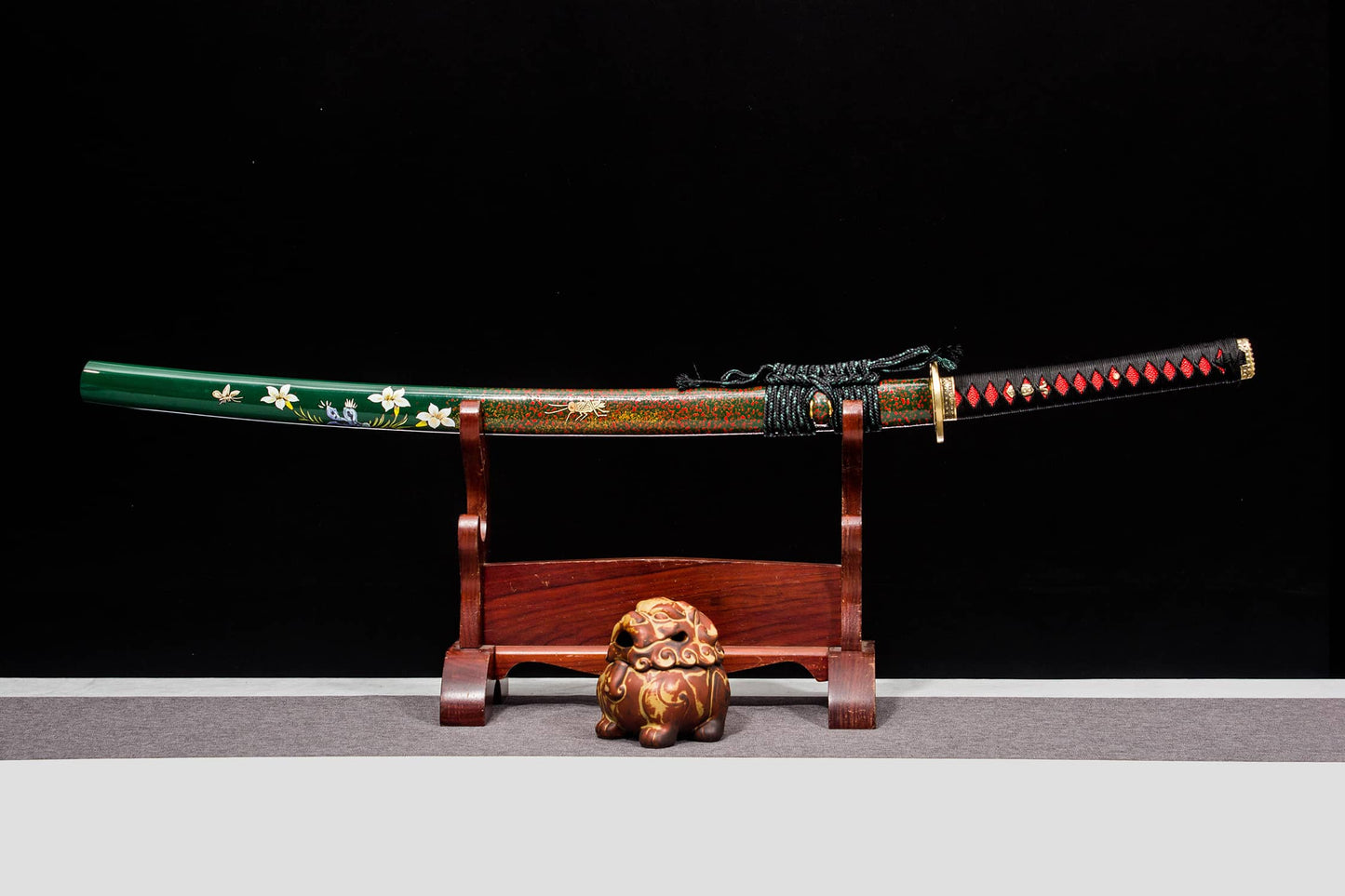 Hand-Forged Pattern Steel Katana with Narcissus Lacquered Saya | 41" Floral Samurai Sword