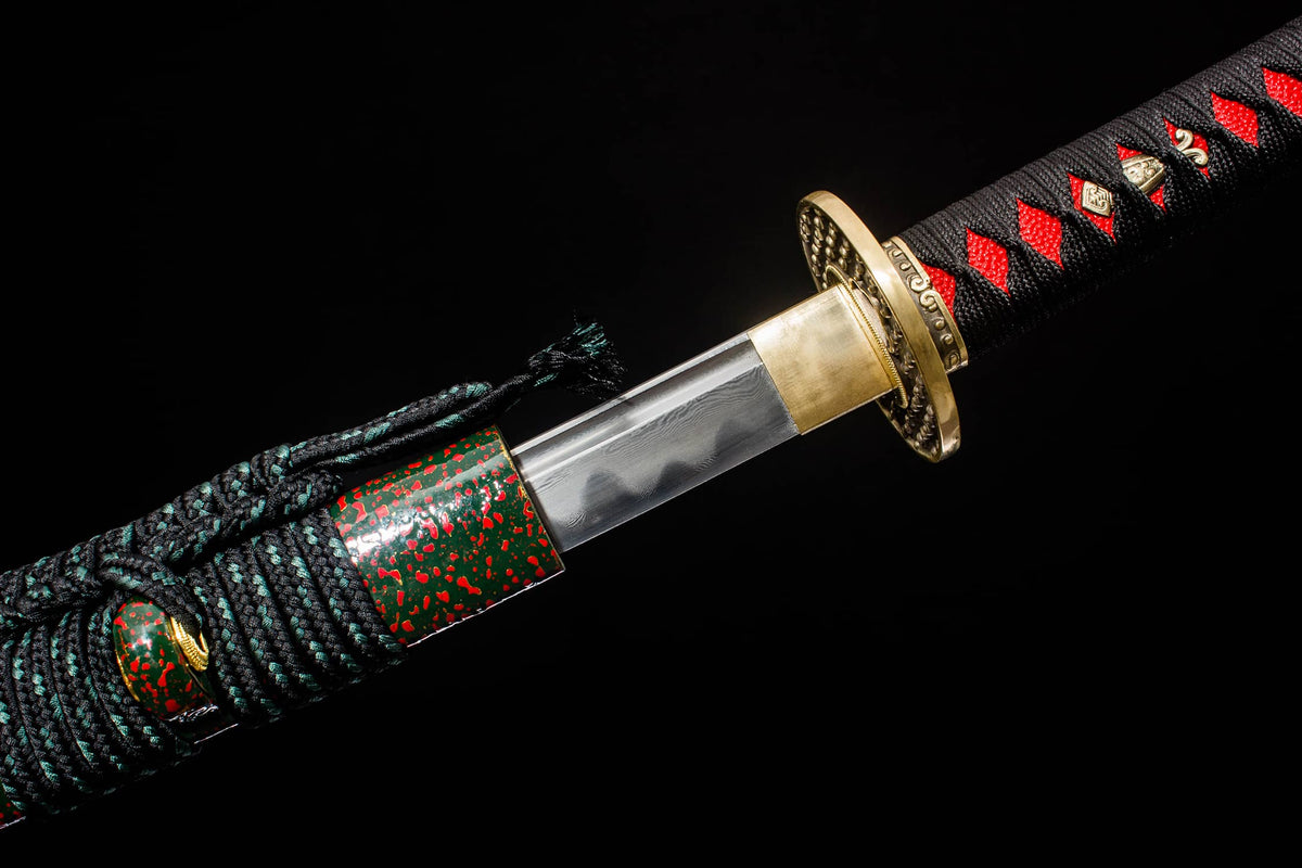 Hand-Forged Pattern Steel Katana with Narcissus Lacquered Saya | 41" Floral Samurai Sword - Chinese Sword store