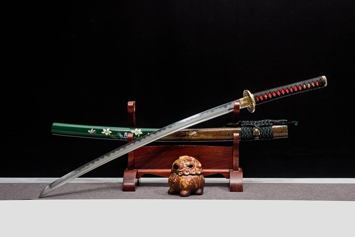 Hand-Forged Pattern Steel Katana with Narcissus Lacquered Saya | 41" Floral Samurai Sword - Chinese Sword store