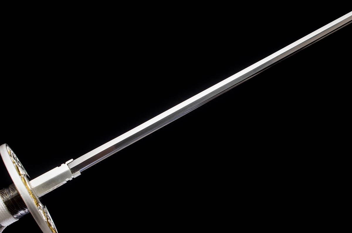 Kinryu “Gold Dragon” Katana – 40.6″ T10 Clay-Tempered Blade, White Lacquer Saya