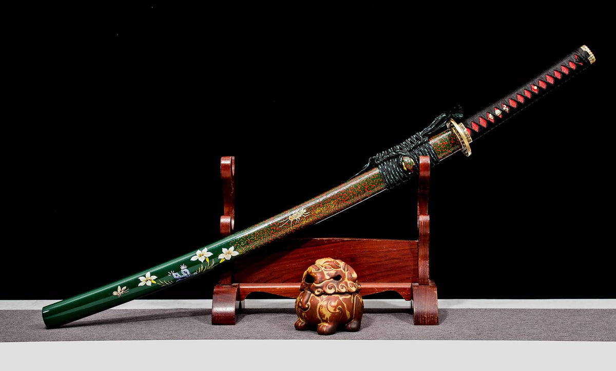 Hand-Forged Pattern Steel Katana with Narcissus Lacquered Saya | 41" Floral Samurai Sword - Chinese Sword store