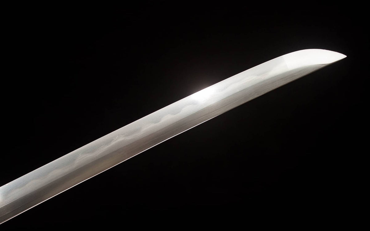 Damascus Hamon Katana – 41.1″ Pattern-Steel Blade, Green Tsuka & Amber Lacquer Saya