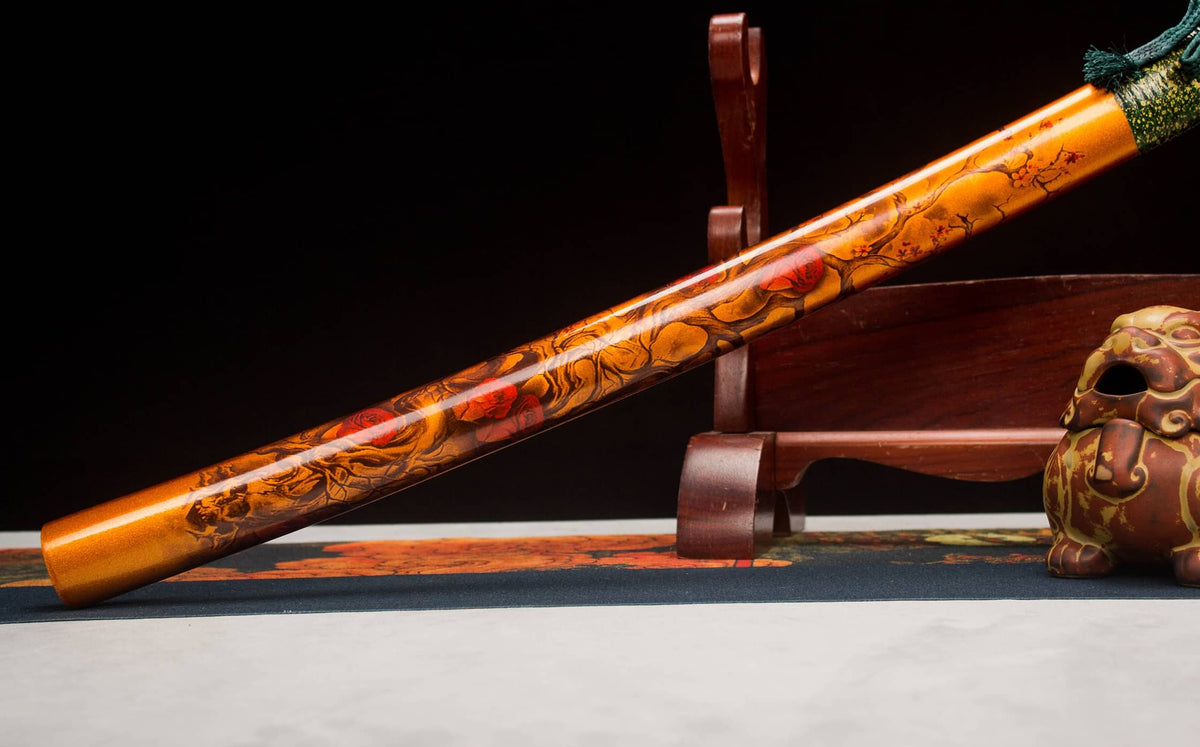 Damascus Hamon Katana – 41.1″ Pattern-Steel Blade, Green Tsuka & Amber Lacquer Saya