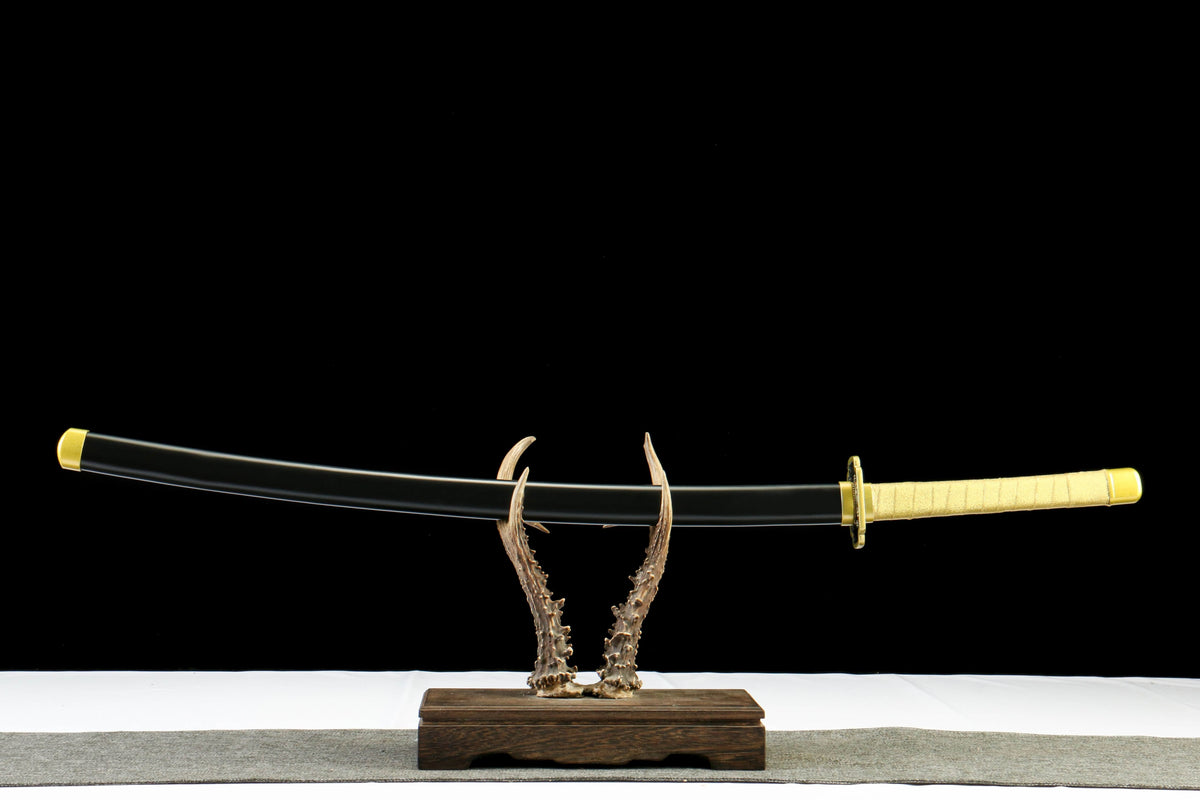 Anime-Inspired Samurai Katana Sword – 41” Blacked 1045 Steel Blade with Flame Pattern - Chinese Sword store