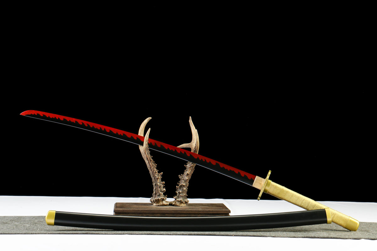 Anime-Inspired Samurai Katana Sword – 41” Blacked 1045 Steel Blade with Flame Pattern - Chinese Sword store
