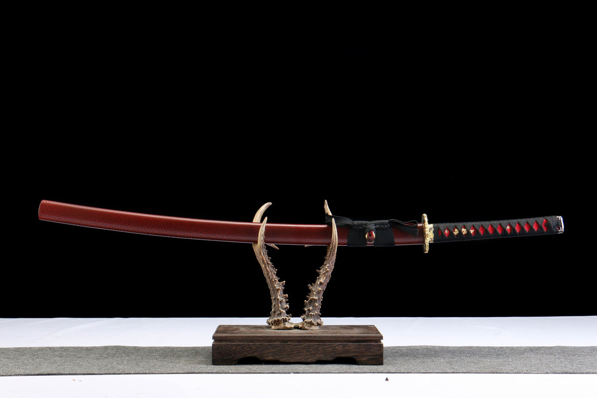 Black Red Snowflake Katana – Hand Forged 1065 High Carbon Steel Japanese Samurai Sword with Crimson Pattern Blade - Chinese Sword store