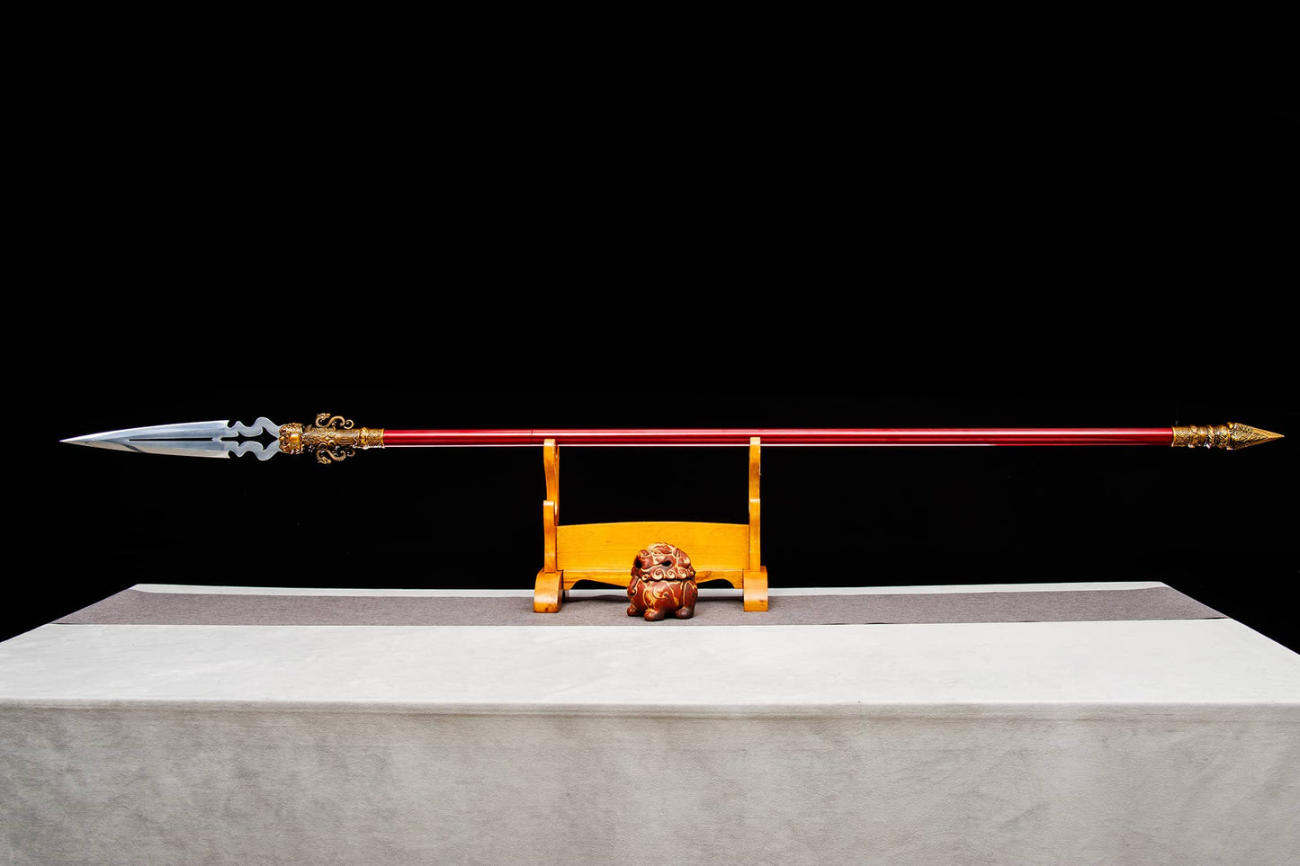 High-Performance Manganese Steel Martial Spear with Red Lacquered Shaft & Aluminum Alloy Fittings