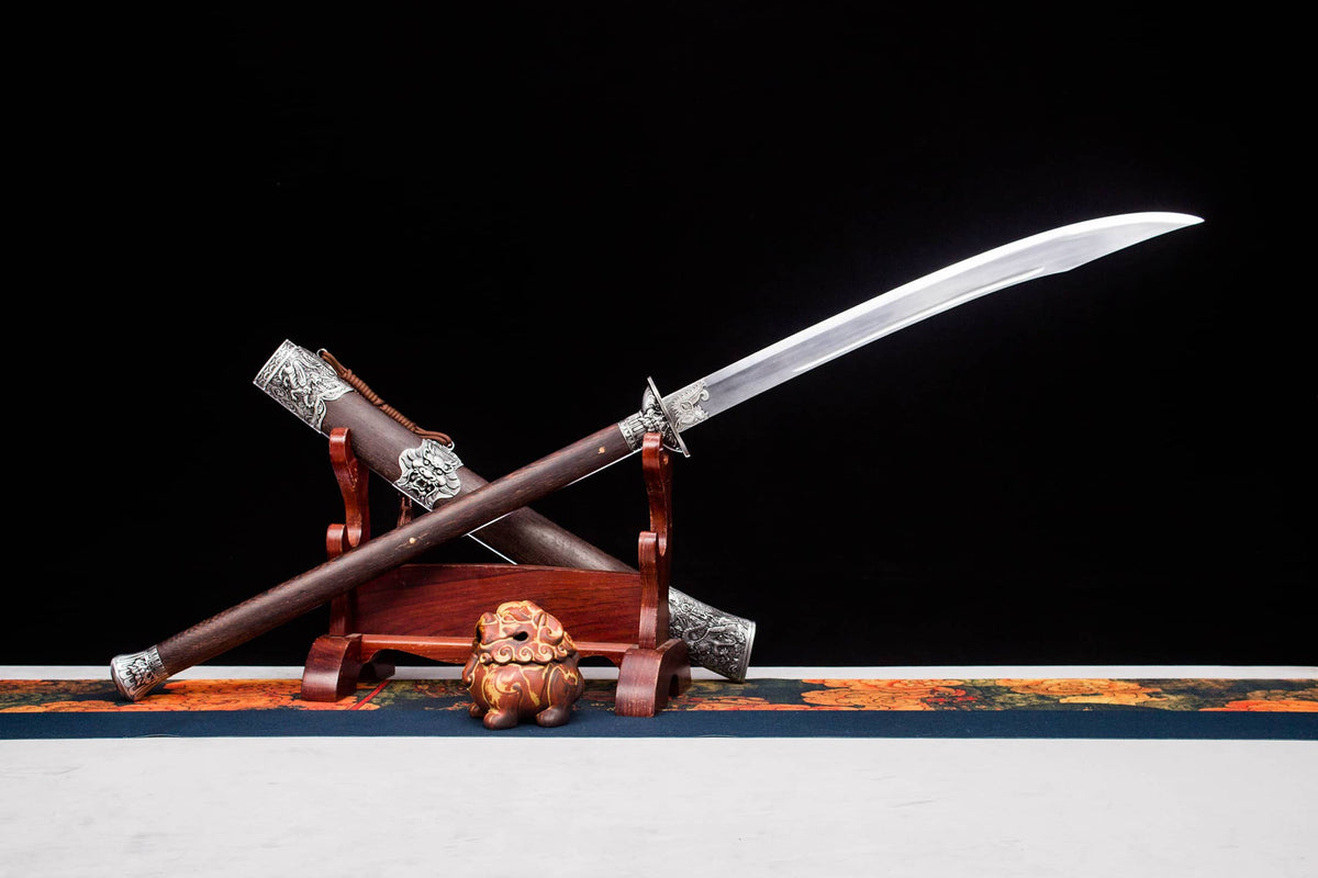 Longhu Zhanmadao Saber – 49.4″ Manganese Steel Blade, Rosewood Handle & Scabbard - Chinese Sword store