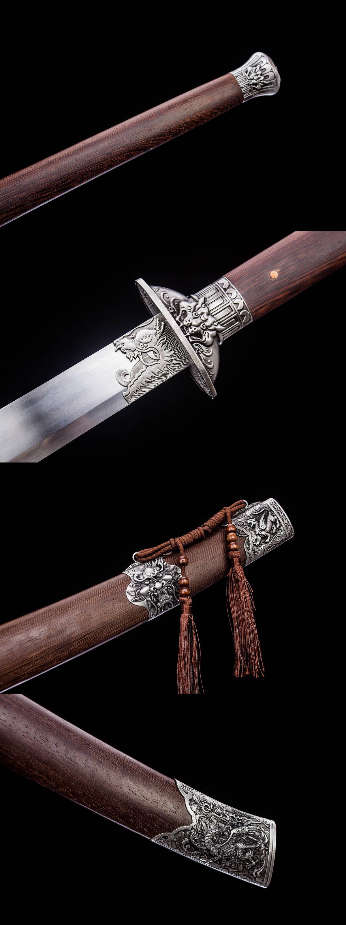 Longhu Zhanmadao Saber – 49.4″ Manganese Steel Blade, Rosewood Handle & Scabbard - Chinese Sword store