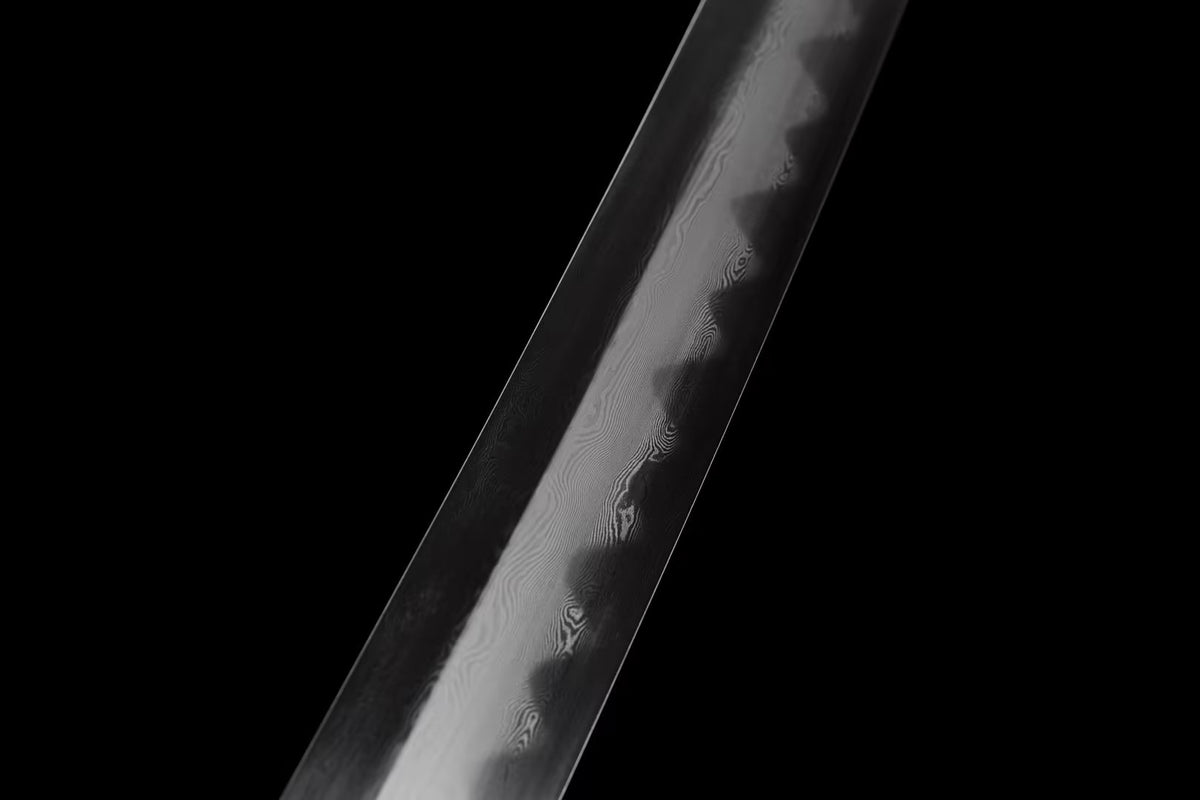 Japanese Katana – Hand Forged Pattern Steel Sword with Blue Rayskin Scabbard, Premium Collectible Display - Chinese Sword store