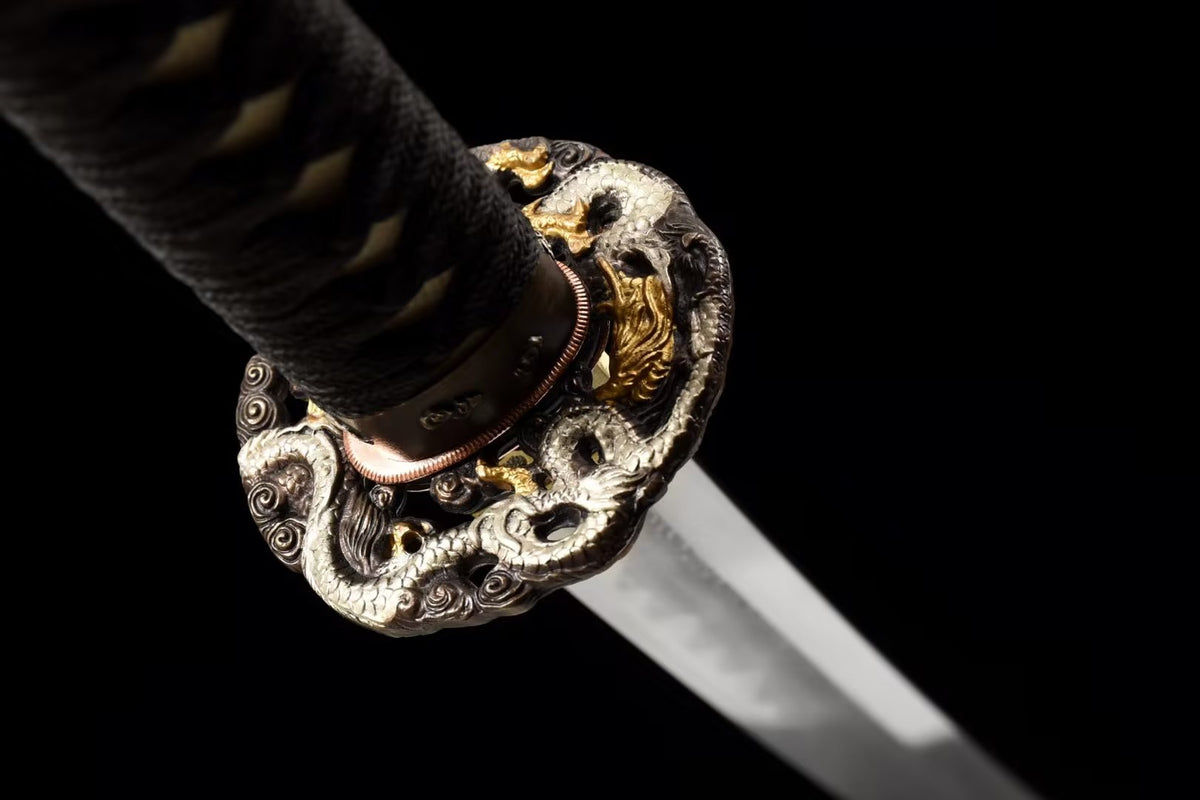 Japanese Katana – Hand Forged Pattern Steel Sword with Blue Rayskin Scabbard, Premium Collectible Display - Chinese Sword store