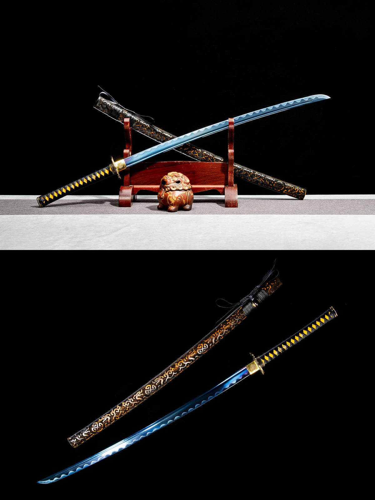 Den Yoshioka Katana – 40.7″ (103.5 cm) Manganese Steel Blade, Lacquered Wood Saya