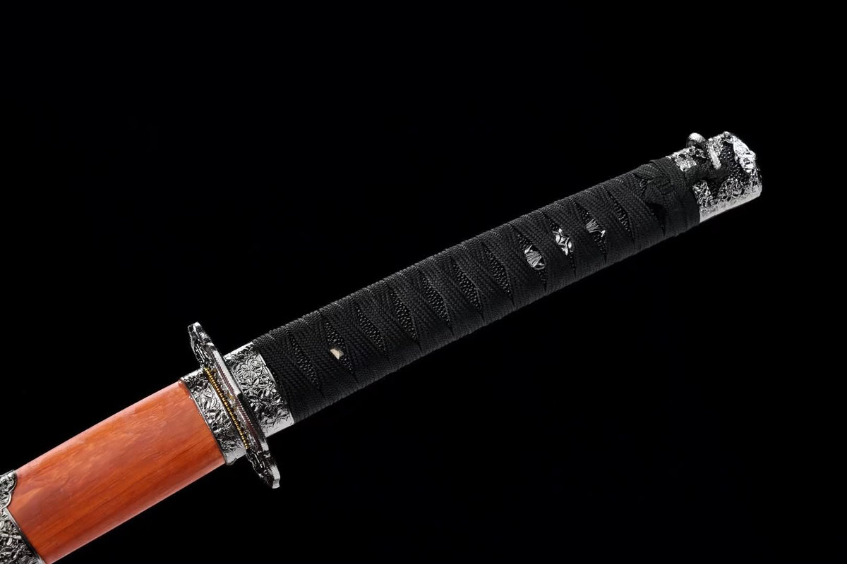 Tachi Katana with Red-Treated T10 Blade & Rosewood Saya (41.0") — Hand-Polished, 8-Step Finish