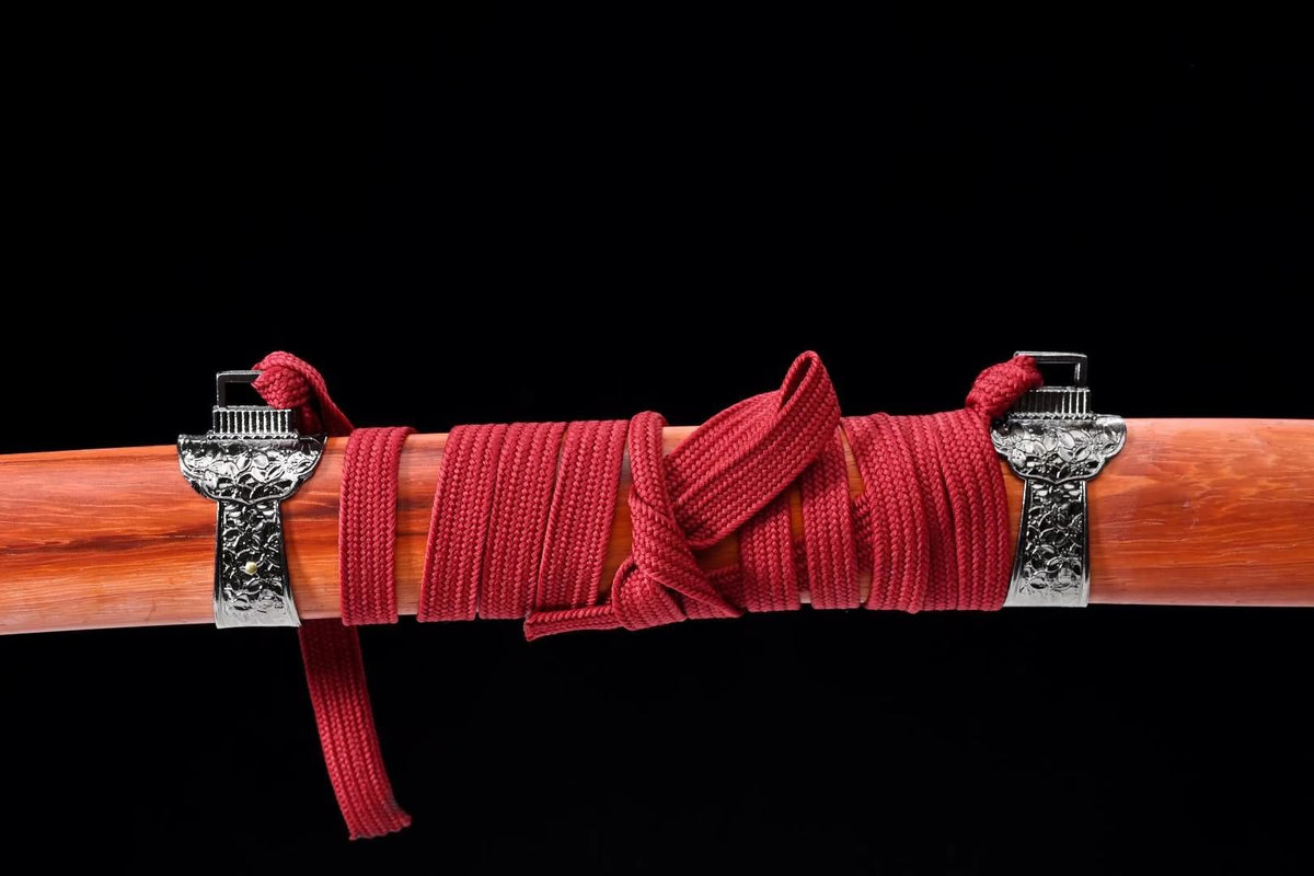 Tachi Katana with Red-Treated T10 Blade & Rosewood Saya (41.0") — Hand-Polished, 8-Step Finish