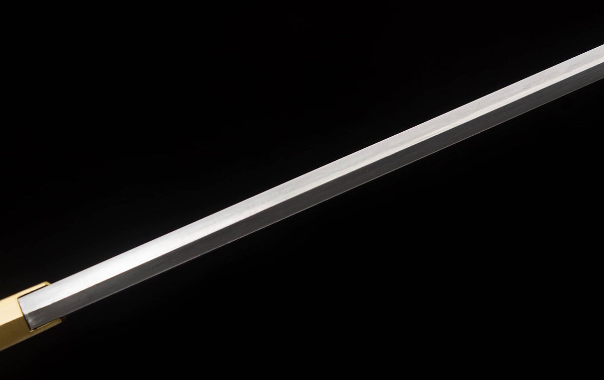 Damascus-Pattern Katana – 40.6″ Pattern-Welded Blade, Black Lacquer Saya & Brass Fittings