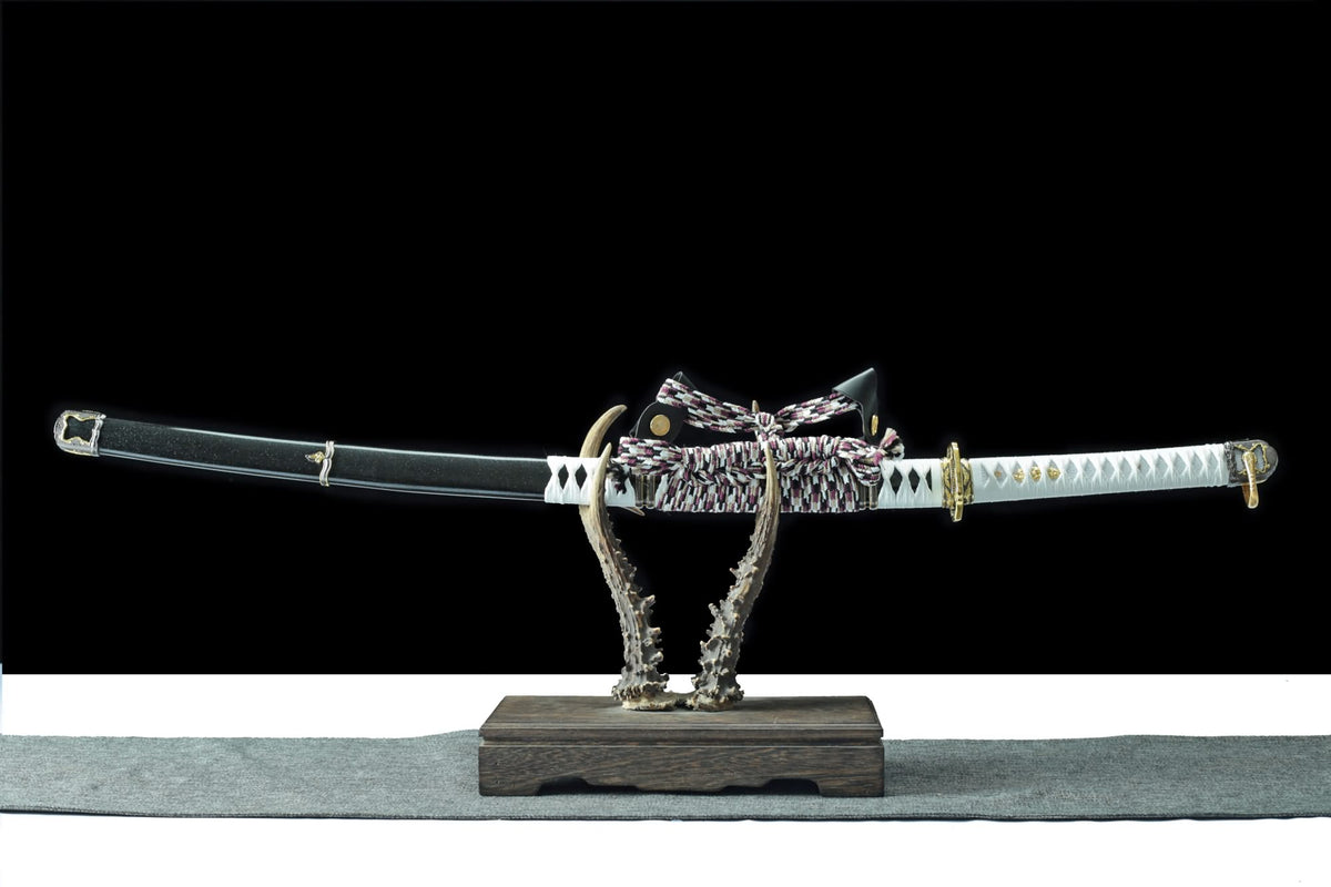 Japanese Sakura Tachi Sword – Patterned Steel Blade, Piano Lacquer Scabbard - Chinese Sword store