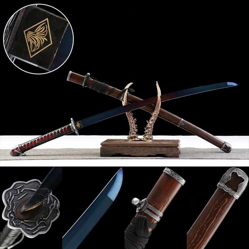 Japanese Tachi Sword – Hand Forged 1065 Blue-Tempered Steel, Copper Mounts & Rayskin Handle, Premium Collector Piece - Chinese Sword store