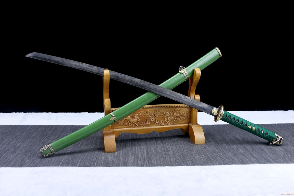Tachi,Samurai Hand Forged Rail Steel Blade,Green Scabbard,Alloy Fitting,LOONGSWORD