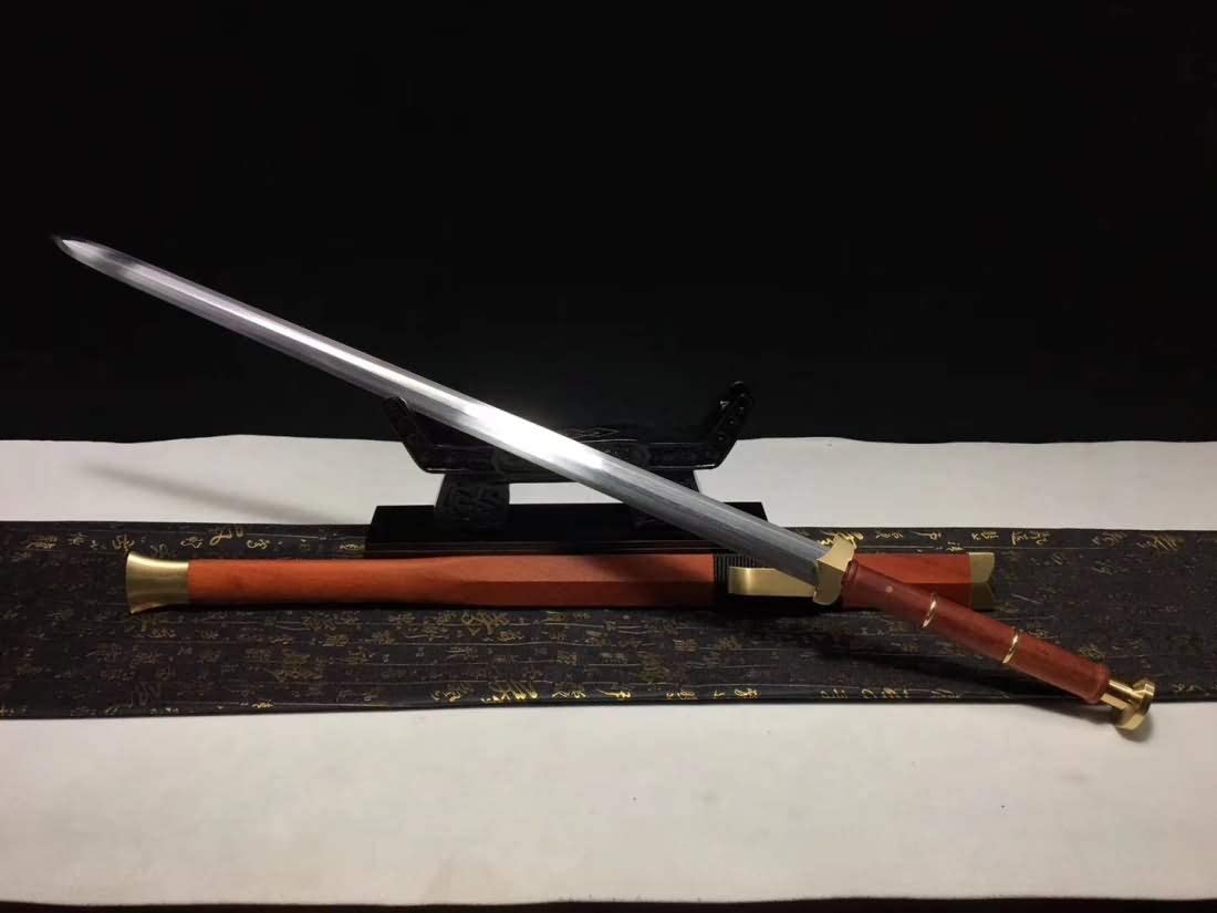 Han Jian,Damascus Steel Blade,Brass Fittings&Redwood Scabbard - Chinese sword shop
