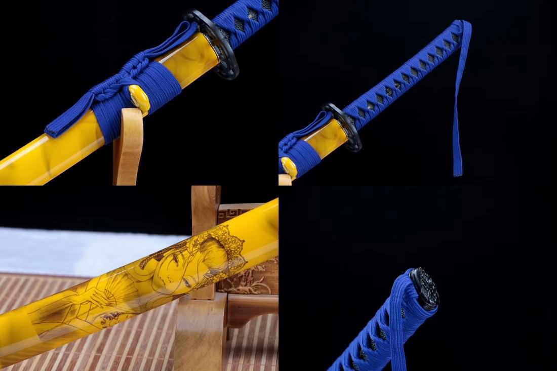 Katana,High carbon steel burn blade,Yellow scabbard - Chinese sword shop