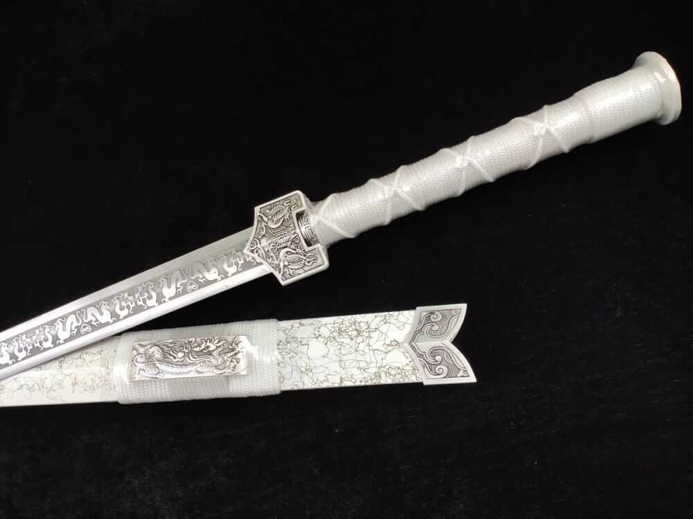 LoongSword,Han sword,Medium carbon steel etch blade,White scabbard